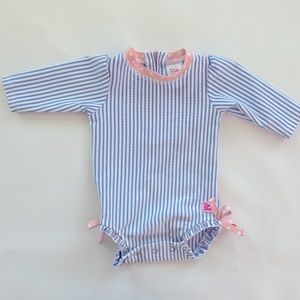 Ruffle Butts Periwinkle Blue Seersucker Long Sleeve One Piece Rashguard 0-3